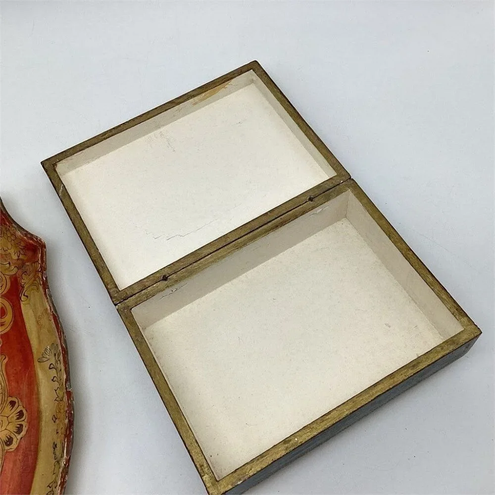 Vintage Trinket Box Florentine Hand‎ Decorated Gilt Wood 5x7x2.5
